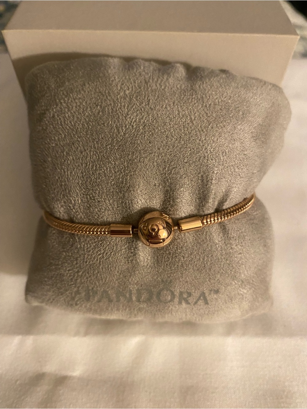 Authentic Pandora Rose Gold Snake Chain Bracelet with Signature Clasp